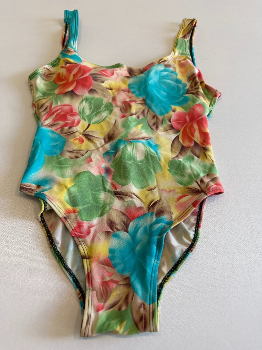 VTG 90s Y2K Shore Shapes Tropical Floral One Piece Swimsuit Strappy Back Size 8